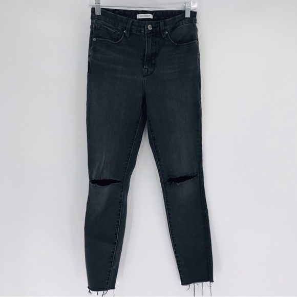 Good American Denim - Good American Distressed High Waist Skinny Jeans Black Size 28